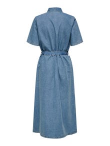 ONLY Vestido midi Corte regular Cuello de camisa -Medium Blue Denim - 15333546