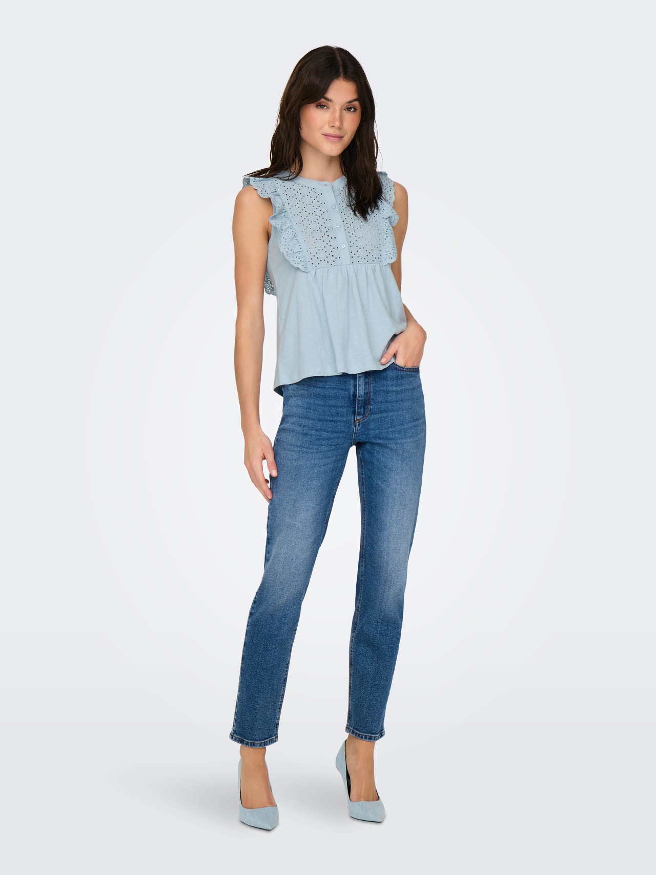 ONLY Top with lace detail -Cashmere Blue - 15333667