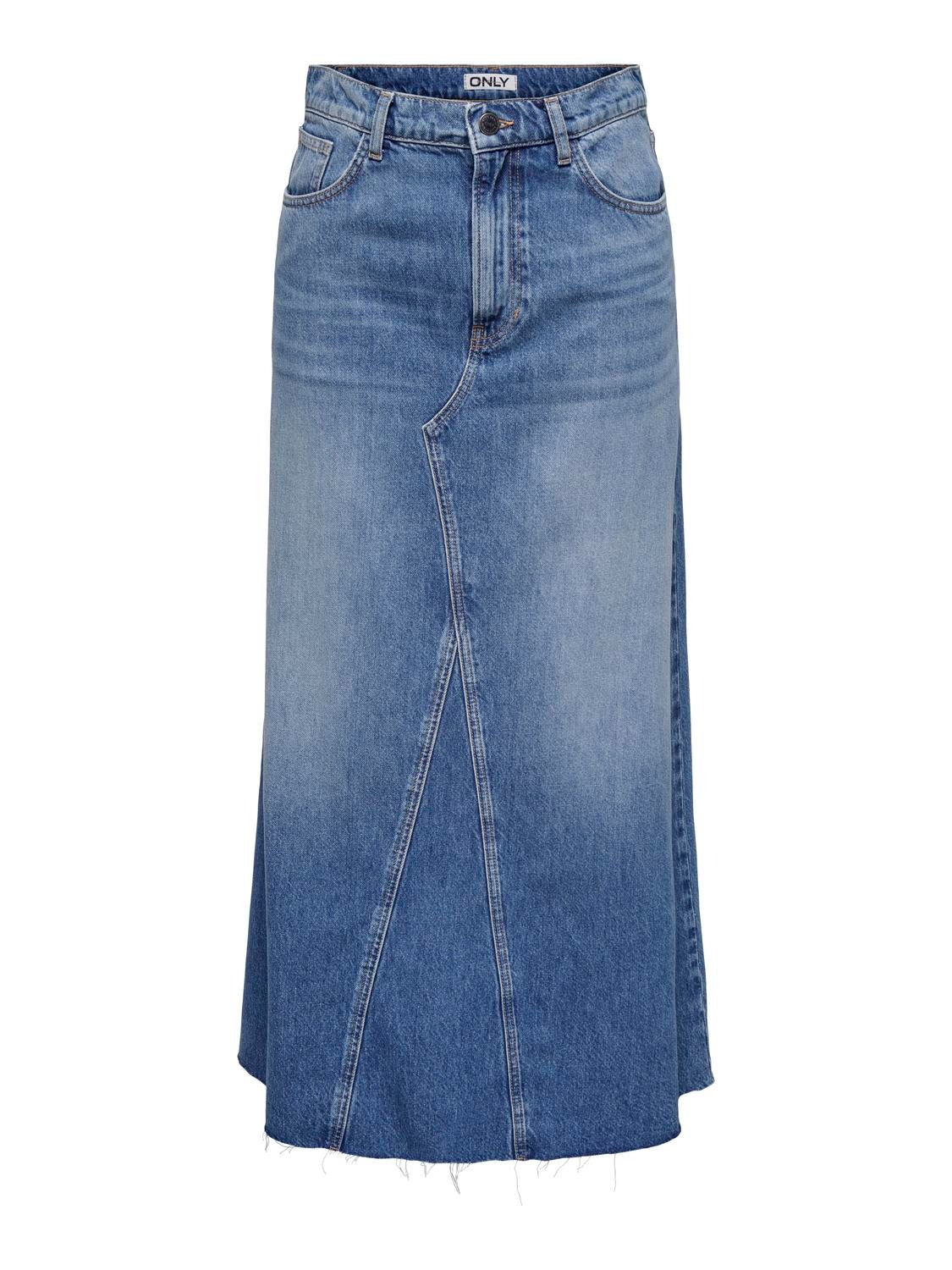 ONLY Hög midja Lång kjol -Medium Blue Denim - 15334364