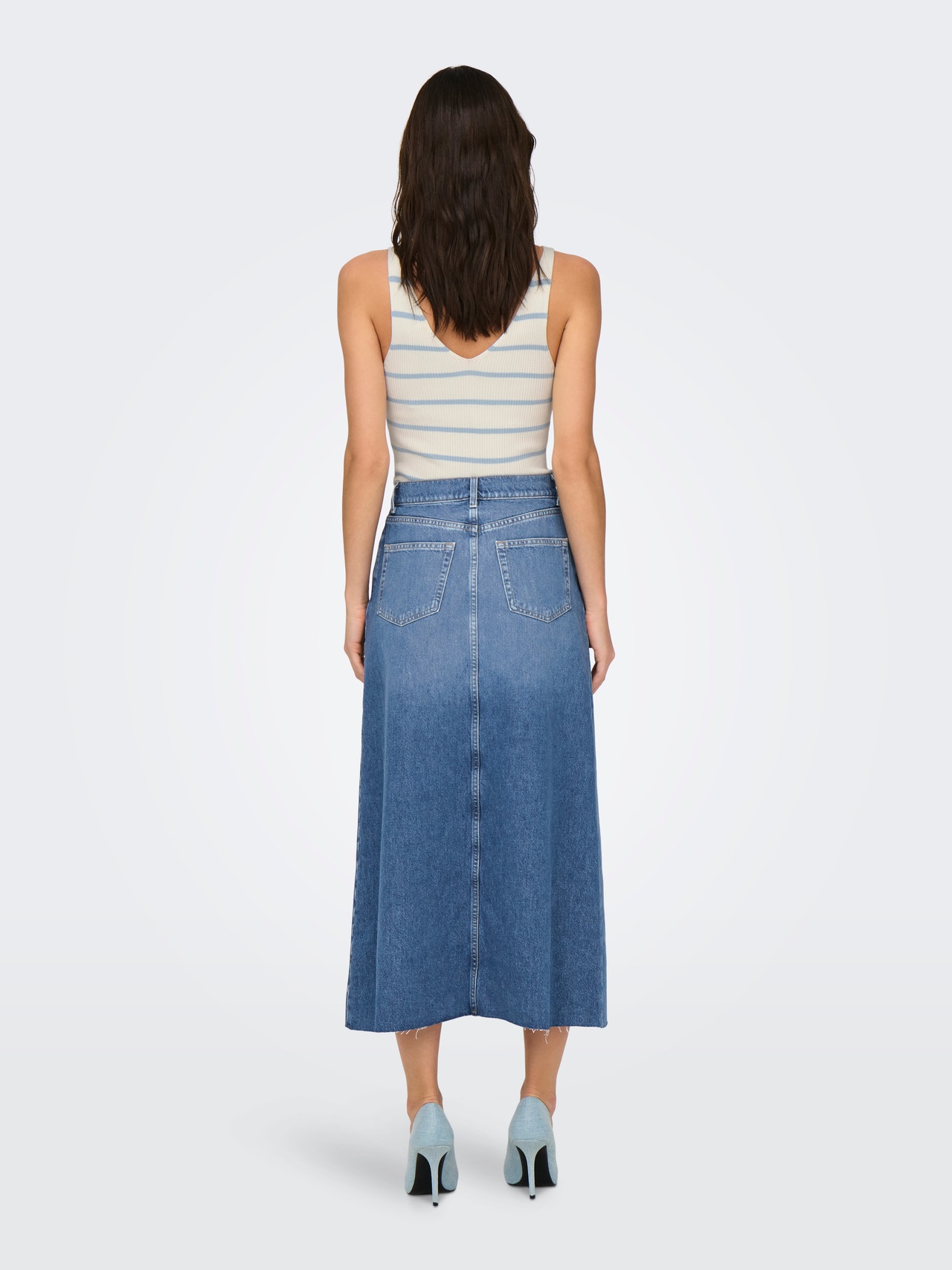 ONLY High waist Lange rok -Medium Blue Denim - 15334364