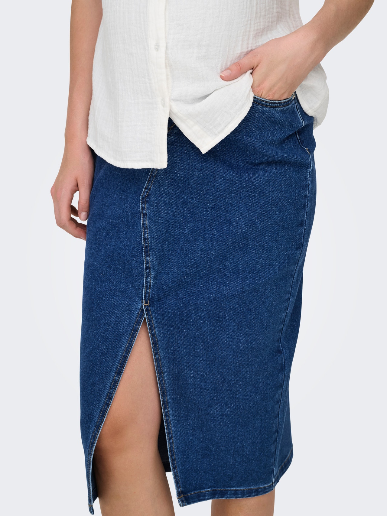 ONLY OLMSIRI Jean Jupe midi -Medium Blue Denim - 15334720