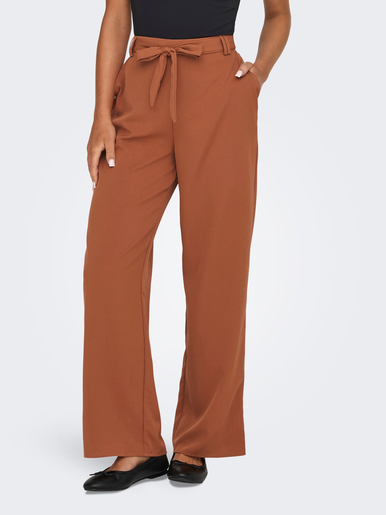 ONLY Trousers with tie belt -Mocha Bisque - 15335560