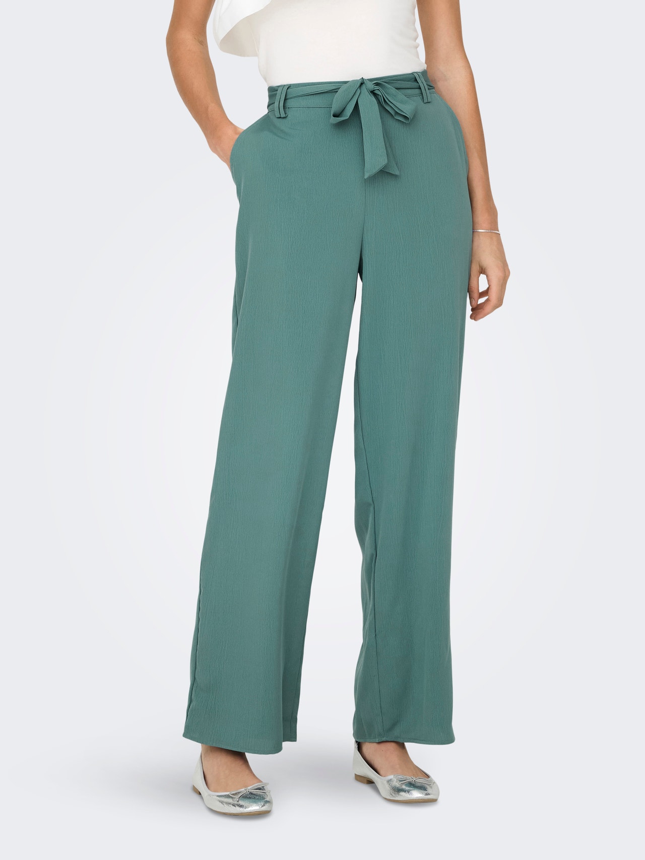 ONLY Trousers with tie belt -Blue Spruce - 15335560