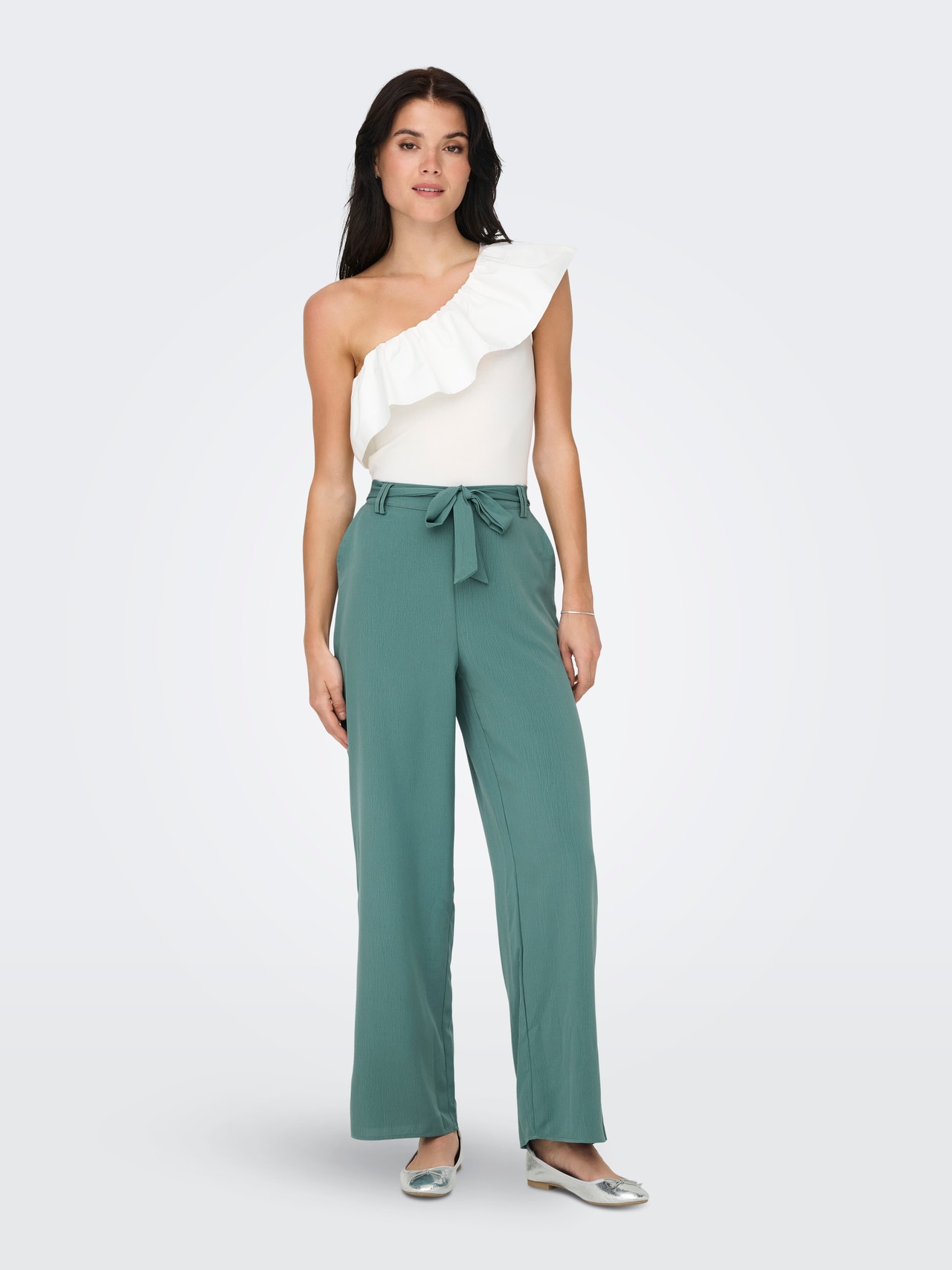ONLY Trousers with tie belt -Blue Spruce - 15335560