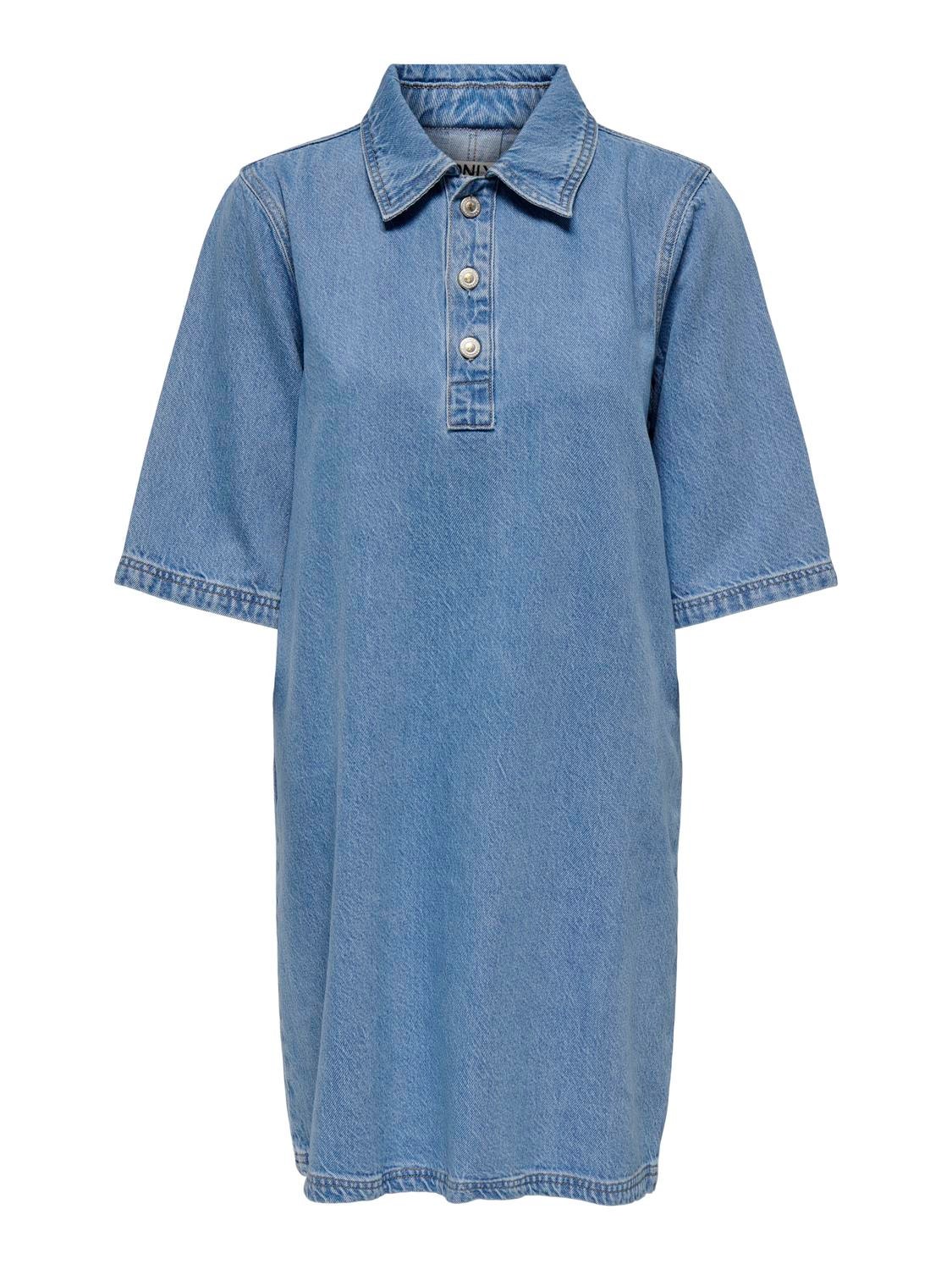 ONLY Robe courte Regular Fit Col chemise -Light Blue Denim - 15335635