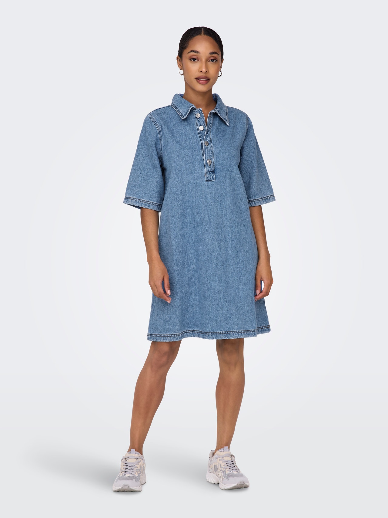 ONLY Regular Fit Skjortekrage Kort kjole -Light Blue Denim - 15335635