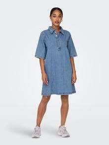 ONLY Robe courte Regular Fit Col chemise -Light Blue Denim - 15335635