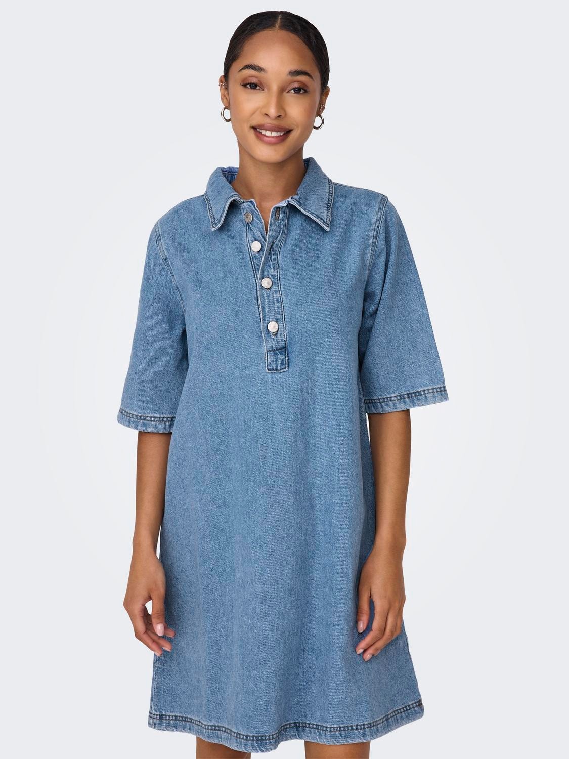 ONLY Normal geschnitten Hemdkragen Kurzes Kleid -Light Blue Denim - 15335635