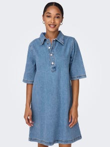 ONLY Vestido corto Corte regular Cuello de camisa -Light Blue Denim - 15335635