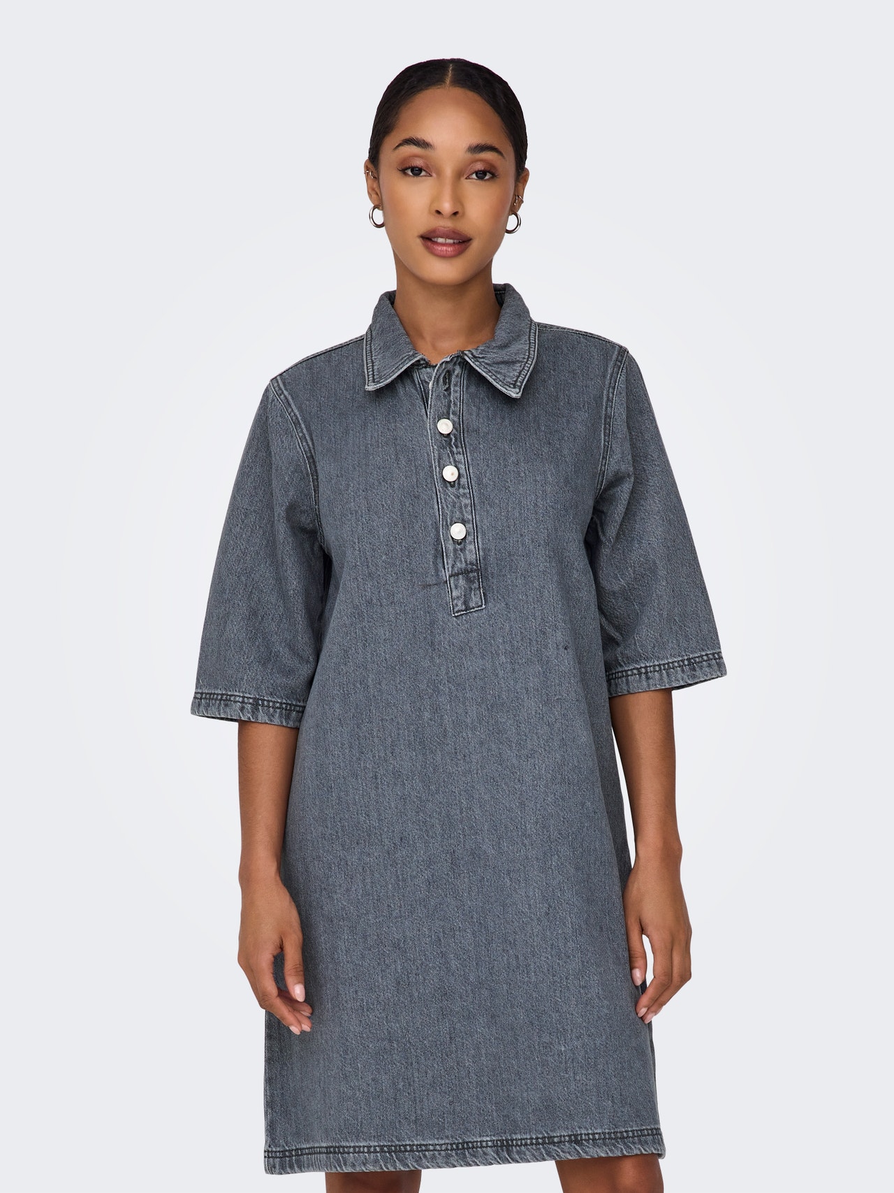 ONLY Regular fit Overhemd kraag Korte jurk -Grey Denim - 15335635
