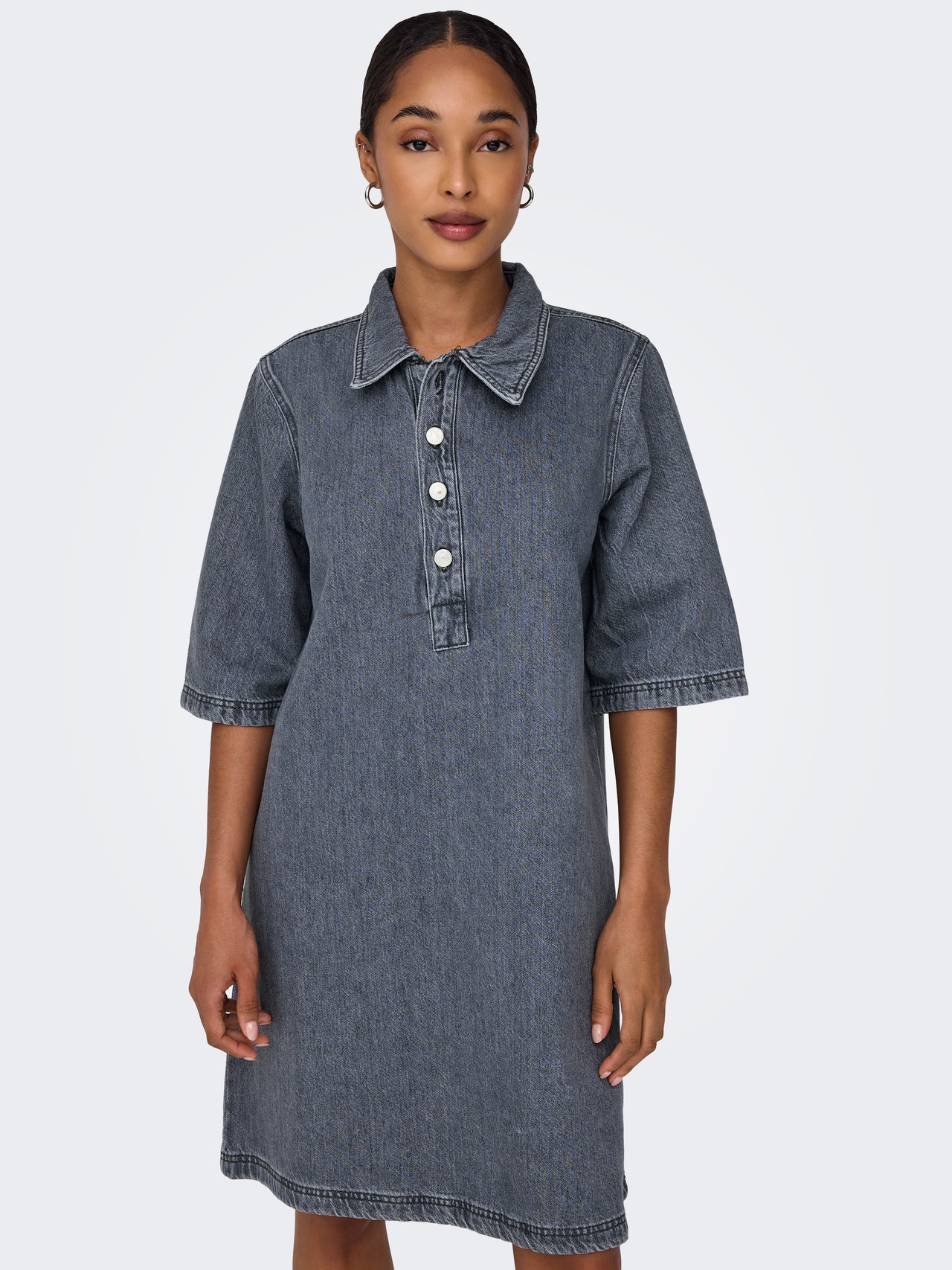 ONLY Regular Fit Skjortekrage Kort kjole -Grey Denim - 15335635