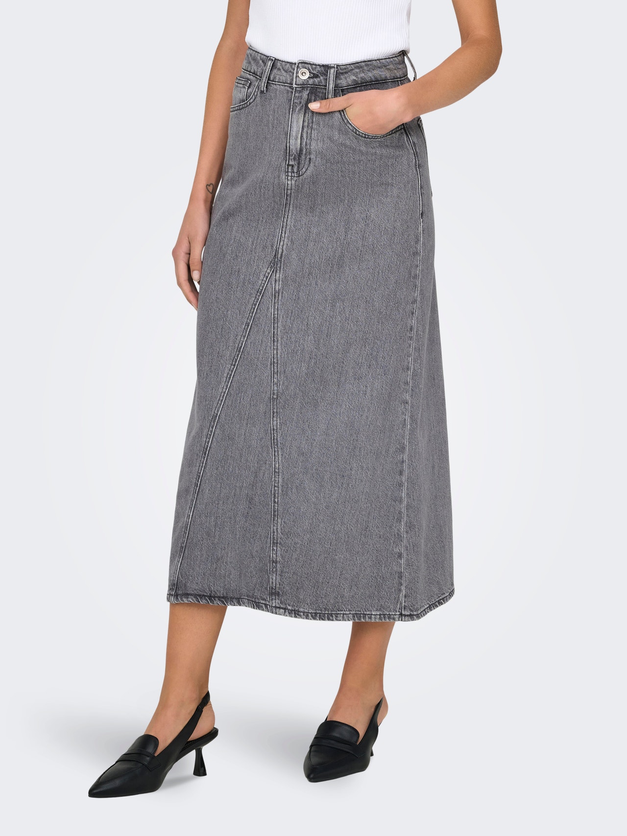 ONLY Falda larga Cintura alta -Grey Denim - 15336073