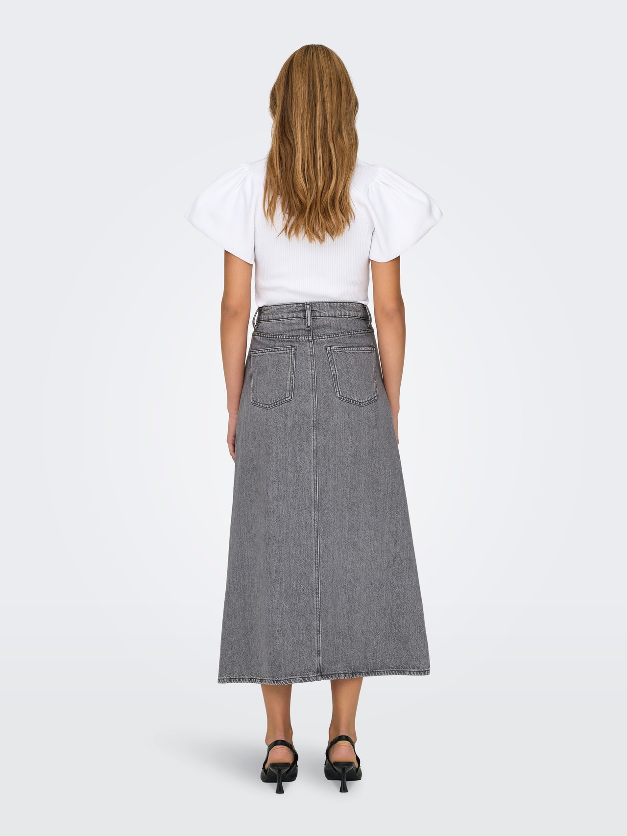 ONLY High waist Long skirt -Grey Denim - 15336073