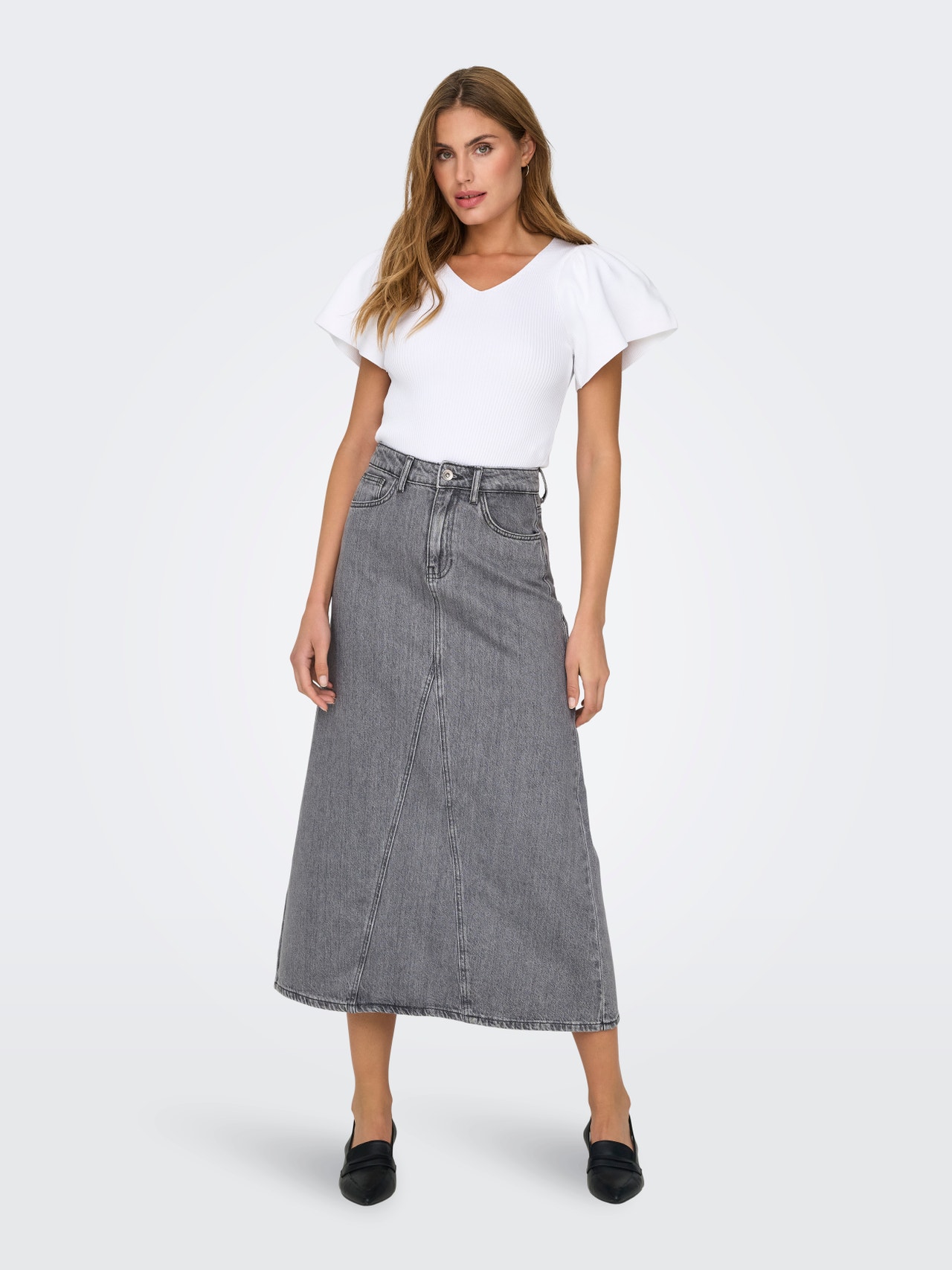 ONLY Falda larga Cintura alta -Grey Denim - 15336073