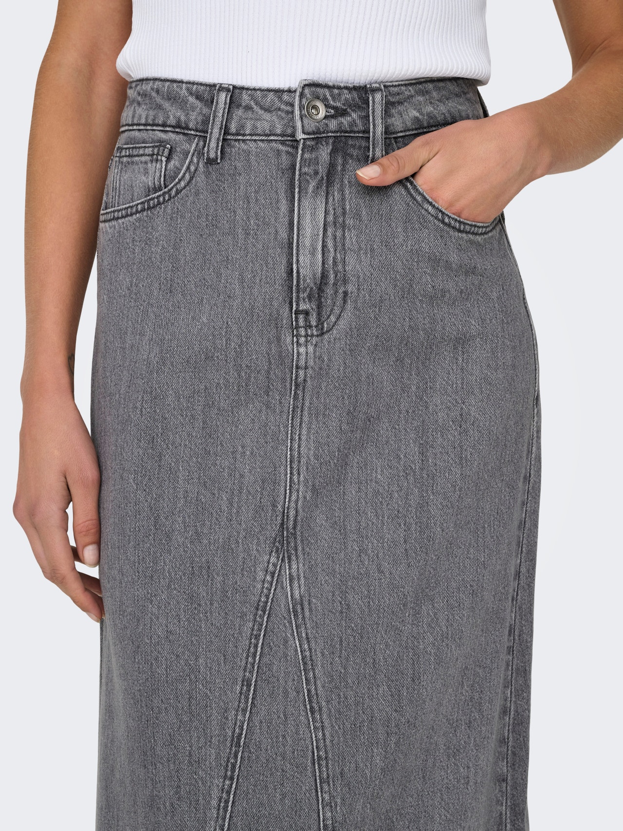 ONLY Falda larga Cintura alta -Grey Denim - 15336073