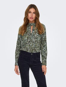 ONLY Redovno prianjanje Visoki vrat Zakopčane manžete Balon rukavi Vrh -Black - 15336122