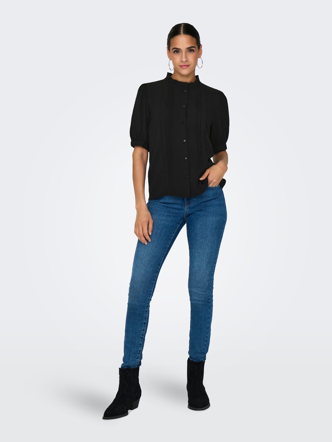 ONLY Regular Fit Skjortekrage Lacemansjetter Skjorte -Black - 15336224