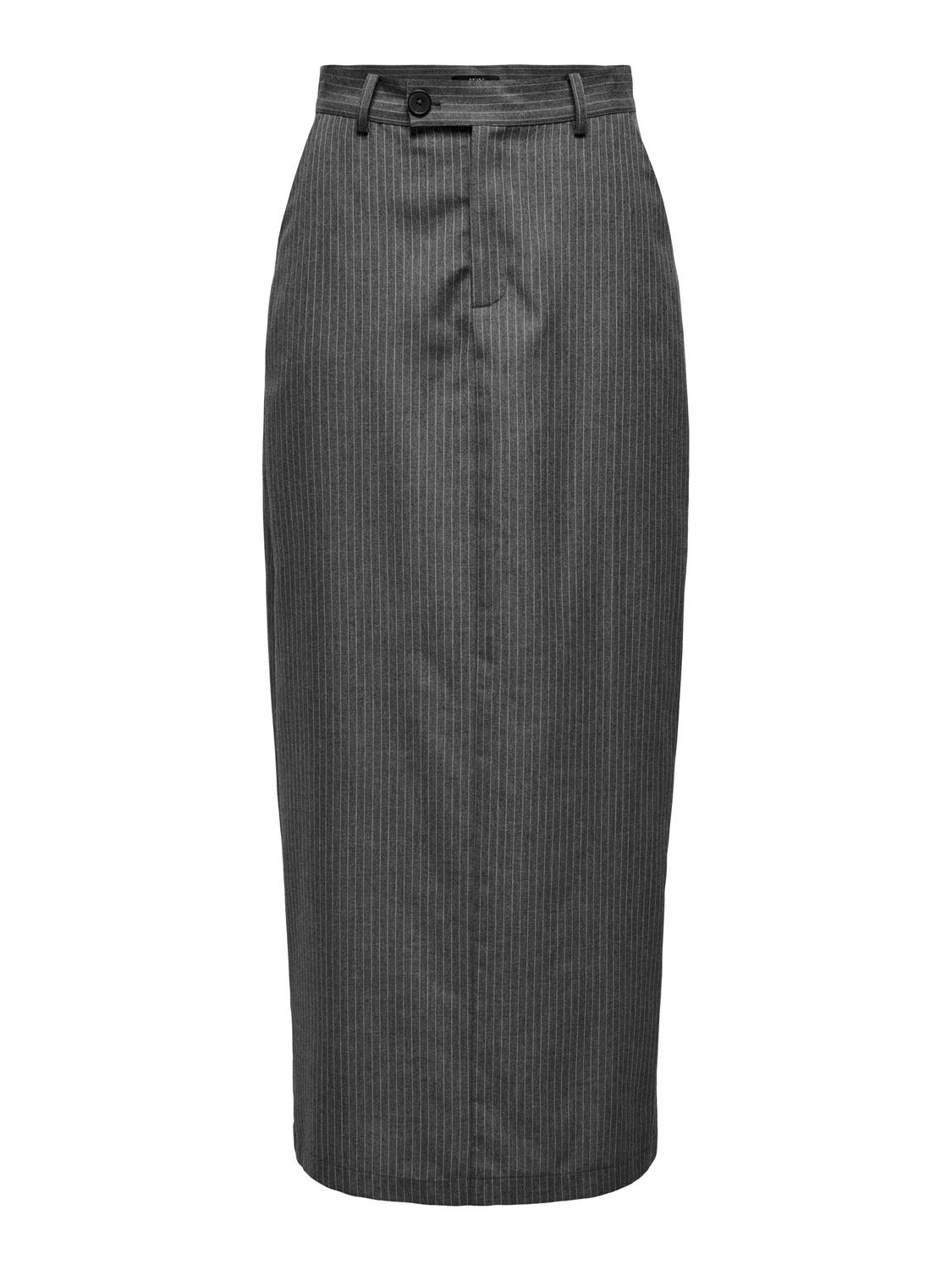 ONLY Lang stribet nederdel -Dark Grey Melange - 15336291