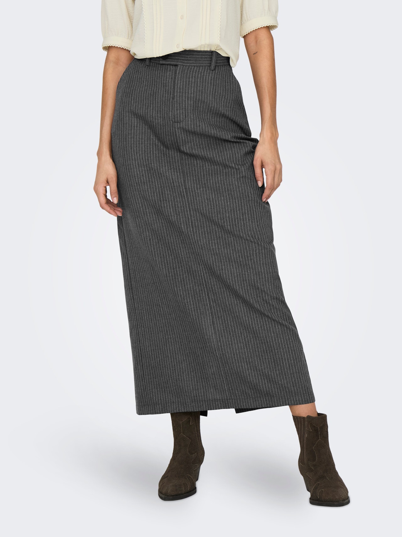 ONLY Kõrge vöökoht Pikk seelik -Dark Grey Melange - 15336291