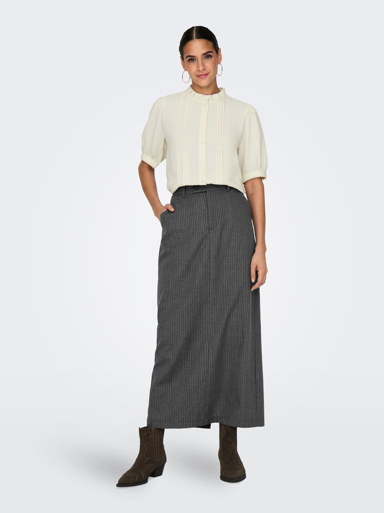 ONLY Maxi skirt with high waist -Dark Grey Melange - 15336291