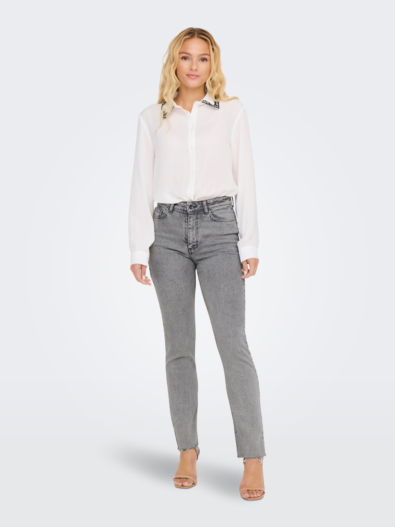 ONLY Kõrge vöökohaga lõige Kõrge vöökoht Teksad -Light Grey Denim - 15336873