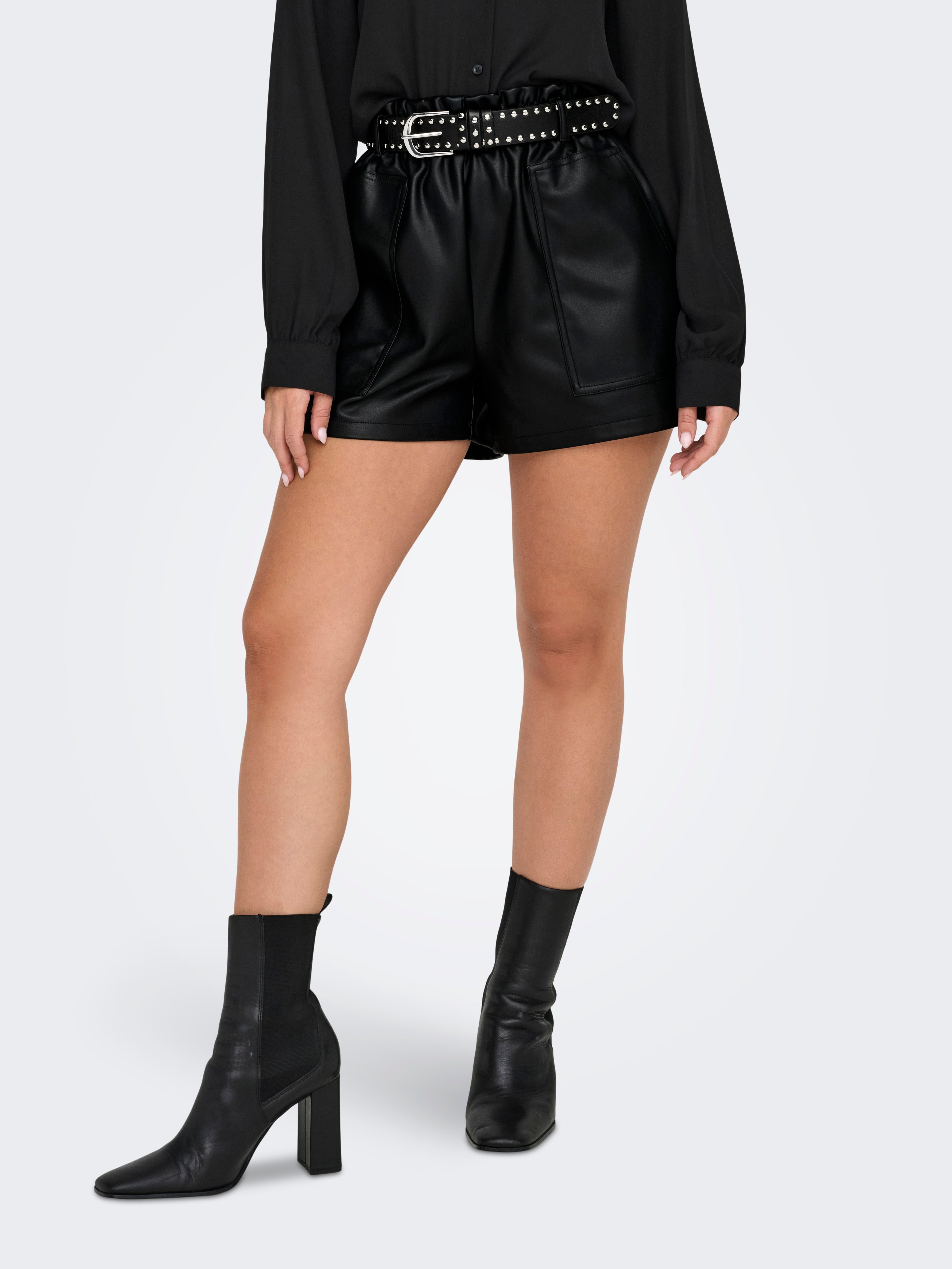 Jdymaya Hohe Taille Normal Geschnitten Kunstledershorts