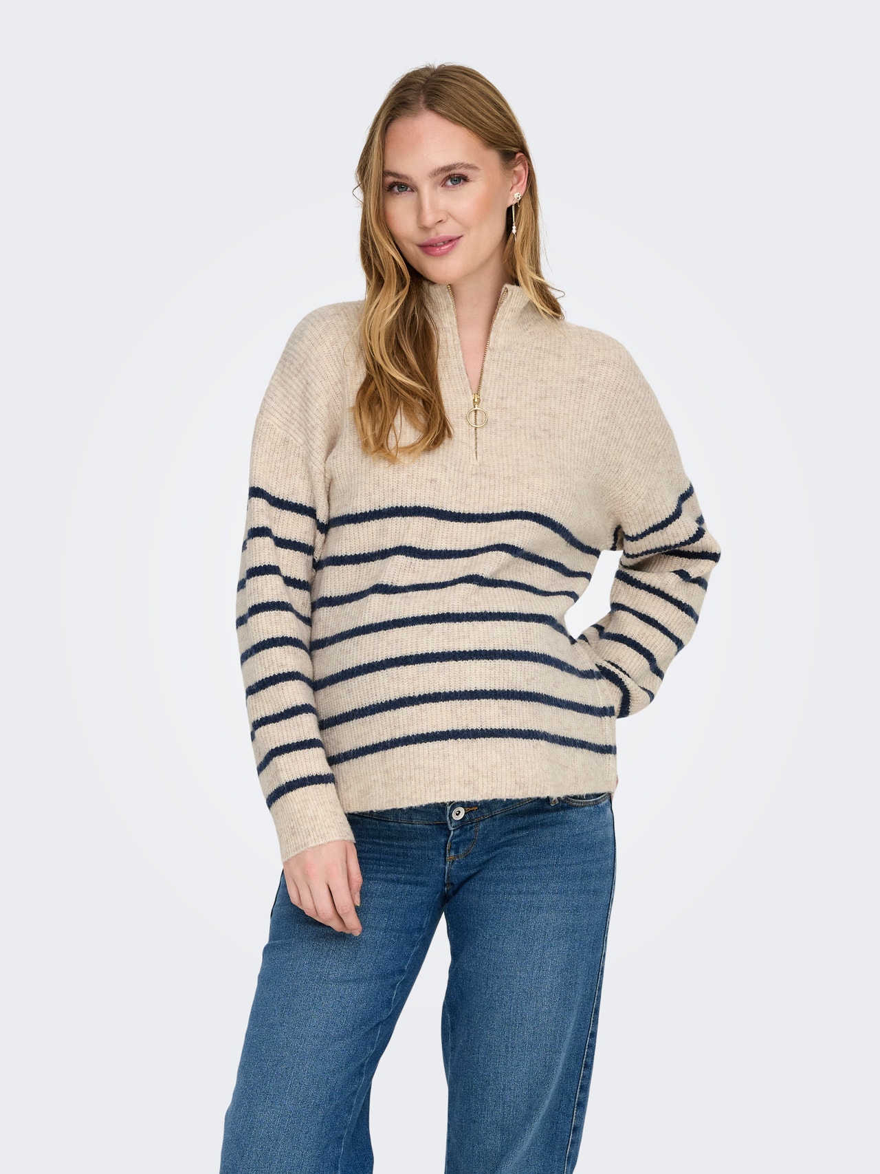 ONLY Kootud kangast lõige Kõrge kaelus Lapseootel naistele Langetatud õlaosa Pullover -Pumice Stone - 15337167