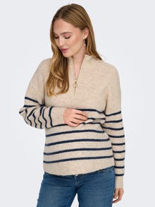 ONLY Kootud kangast lõige Kõrge kaelus Lapseootel naistele Langetatud õlaosa Pullover -Pumice Stone - 15337167