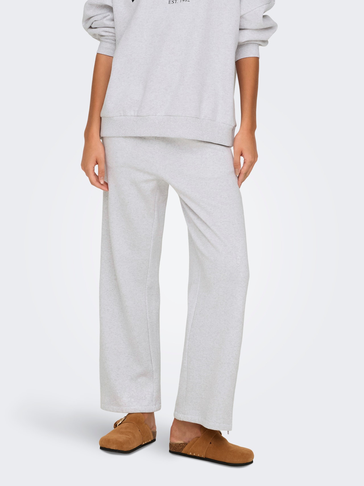 ONLY Široka noga stane Srednji struk Hlače -Light Grey Melange - 15337406