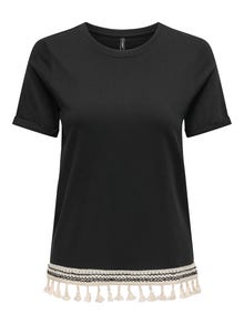 ONLY T-shirt med frynser forneden  -Black - 15337710