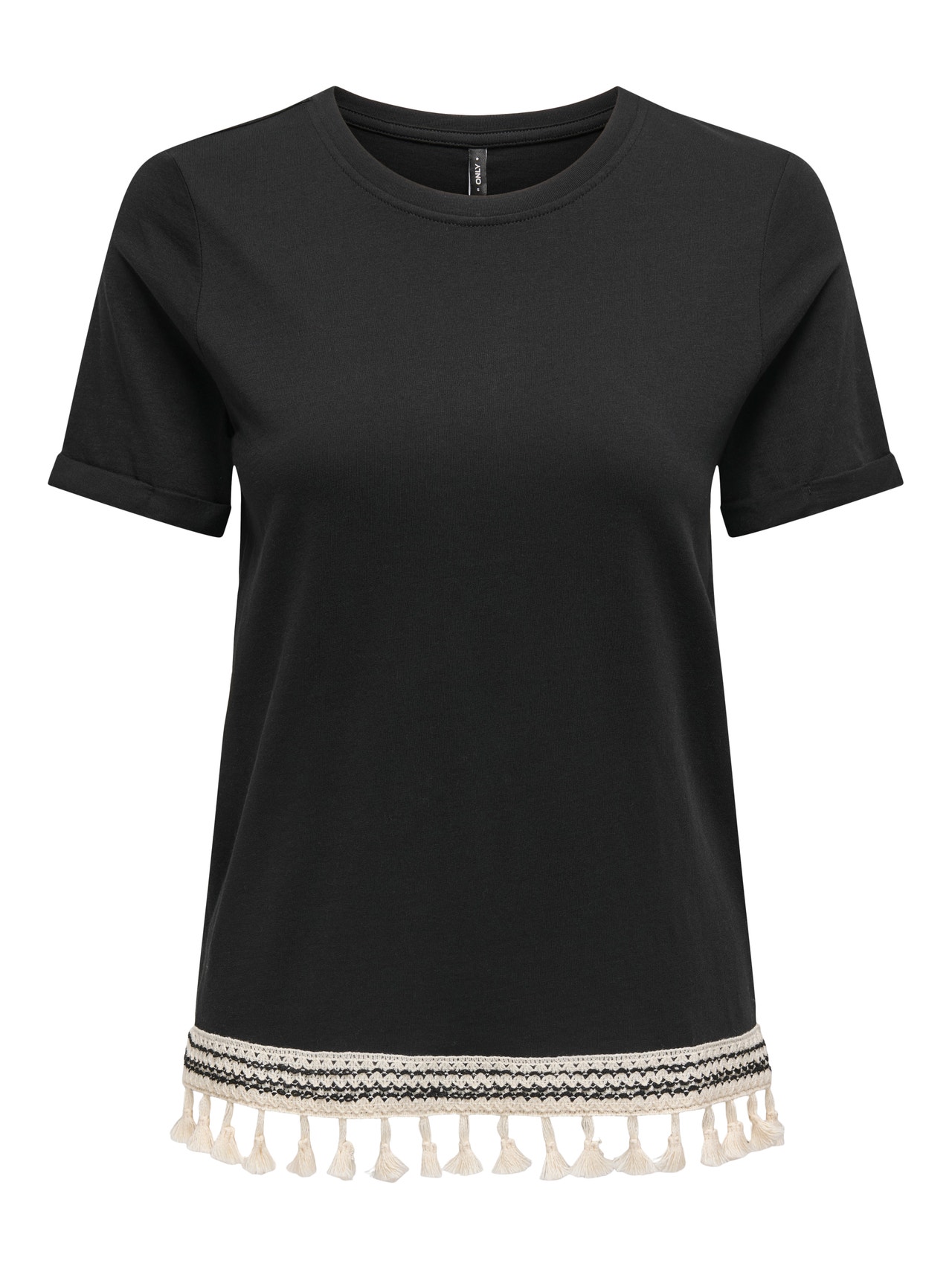 ONLY T-shirt med frynser forneden  -Black - 15337710