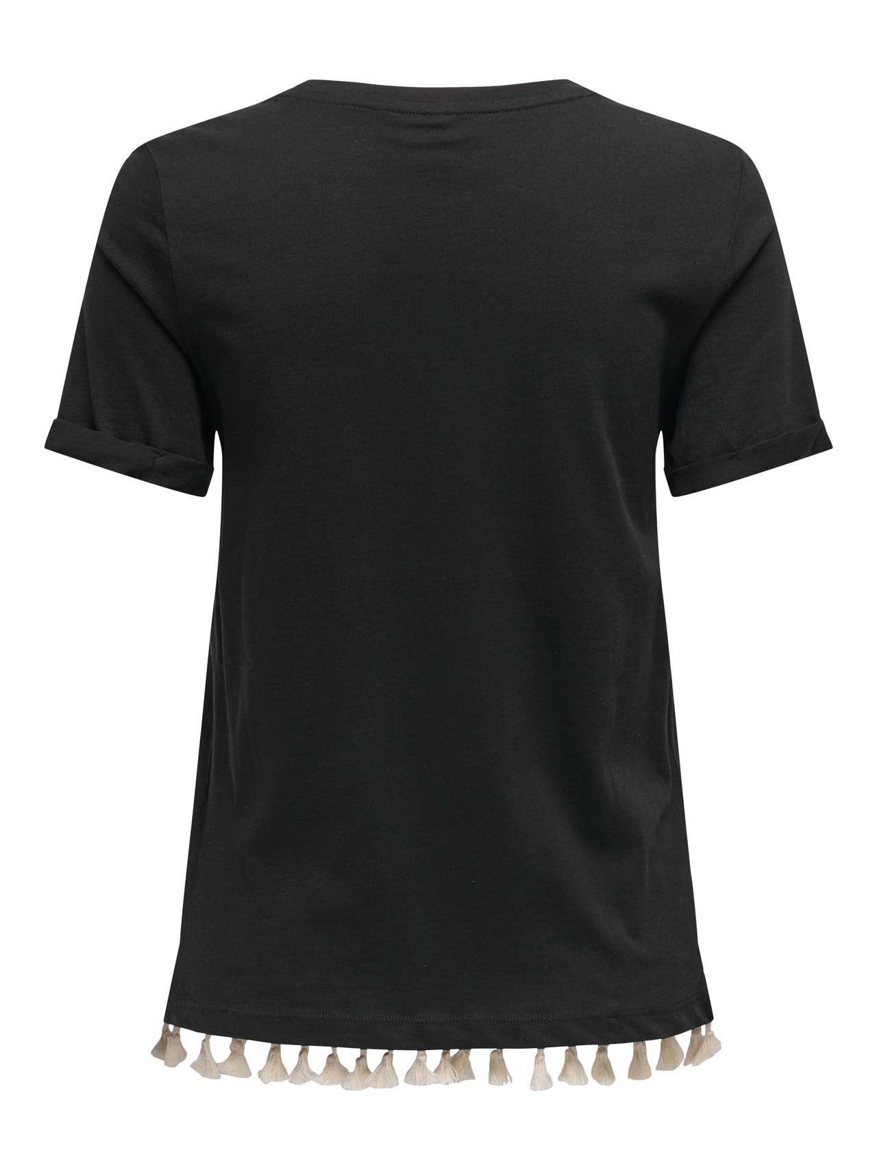 ONLY T-shirt med frynser forneden  -Black - 15337710