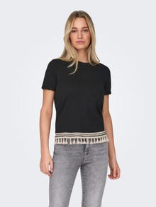 ONLY T-shirt med frynser forneden  -Black - 15337710