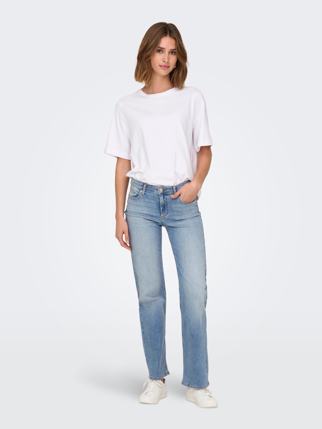 ONLY ONLBLUSH Middels høy midje Straight Fit Jeans -Light Blue Denim - 15337794