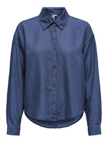 ONLY Labavo prianjanje Ovratnik košulje Zakopčane manžete Ispuštena ramena Vrh -Dark Blue Denim - 15337928