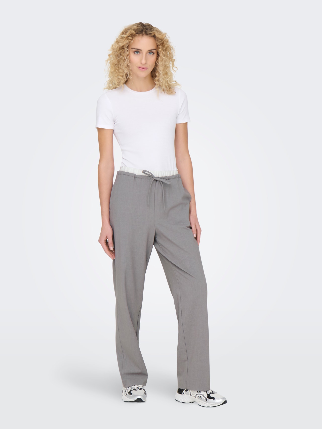 ONLY Pantalones Corte straight Cintura alta -Light Grey Melange - 15338509