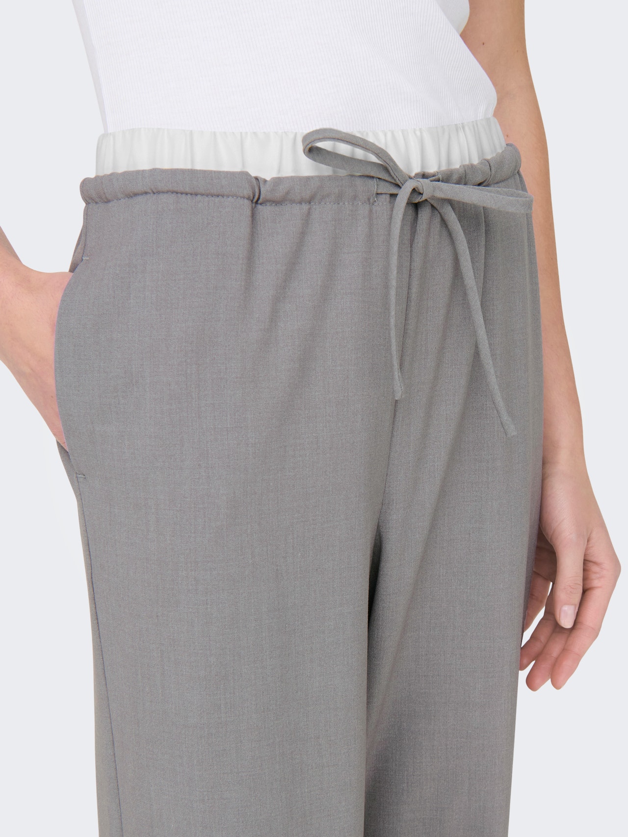 ONLY Pantalones Corte straight Cintura alta -Light Grey Melange - 15338509