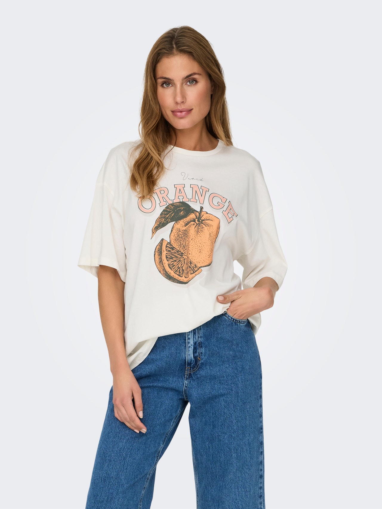 ONLY Oversize Fit Round Neck Dropped shoulders T-Shirt -Cloud Dancer - 15338540