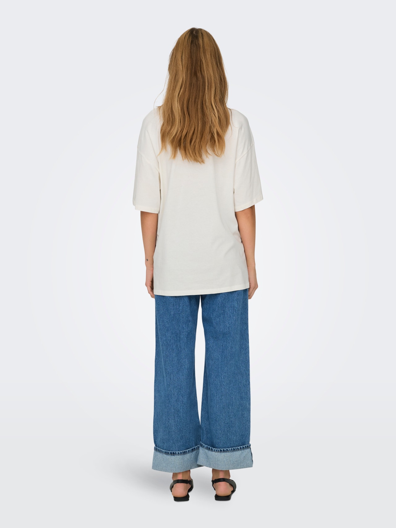 ONLY Oversized fit O-hals Verlaagde schoudernaden T-shirts -Cloud Dancer - 15338540