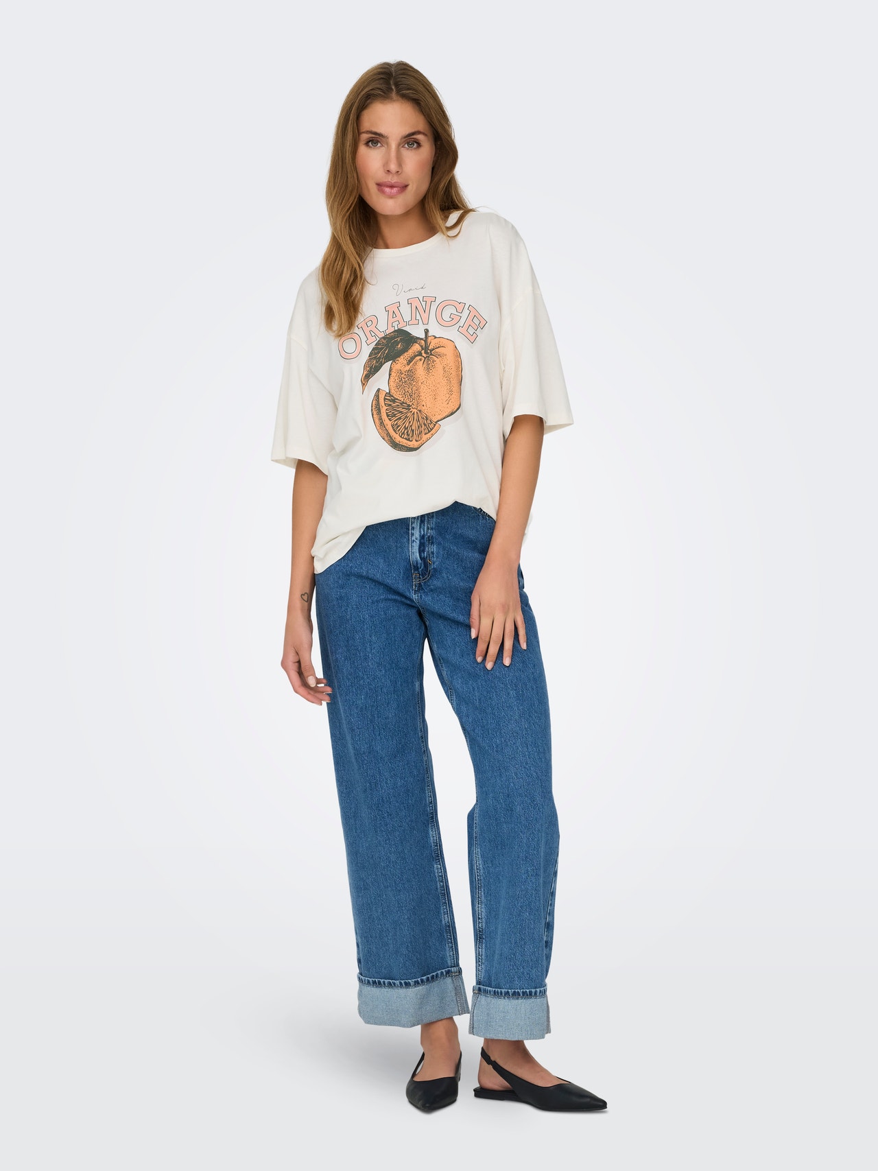 ONLY Oversized fit O-hals Verlaagde schoudernaden T-shirts -Cloud Dancer - 15338540