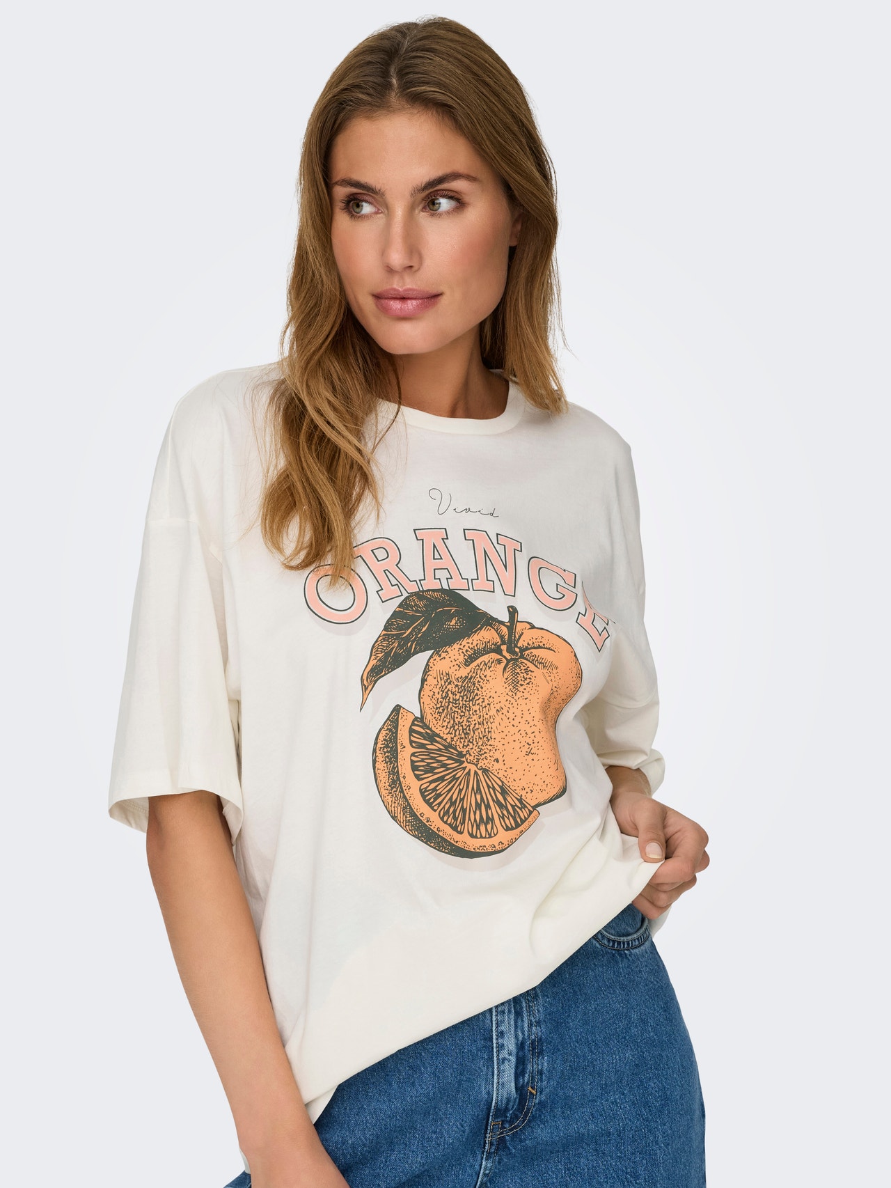 ONLY Oversize Fit Round Neck Dropped shoulders T-Shirt -Cloud Dancer - 15338540