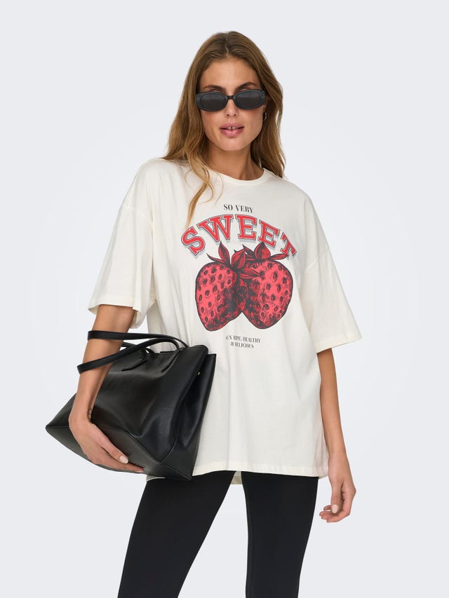 ONLY Oversize Fit Round Neck Dropped shoulders T-Shirt - 15338540