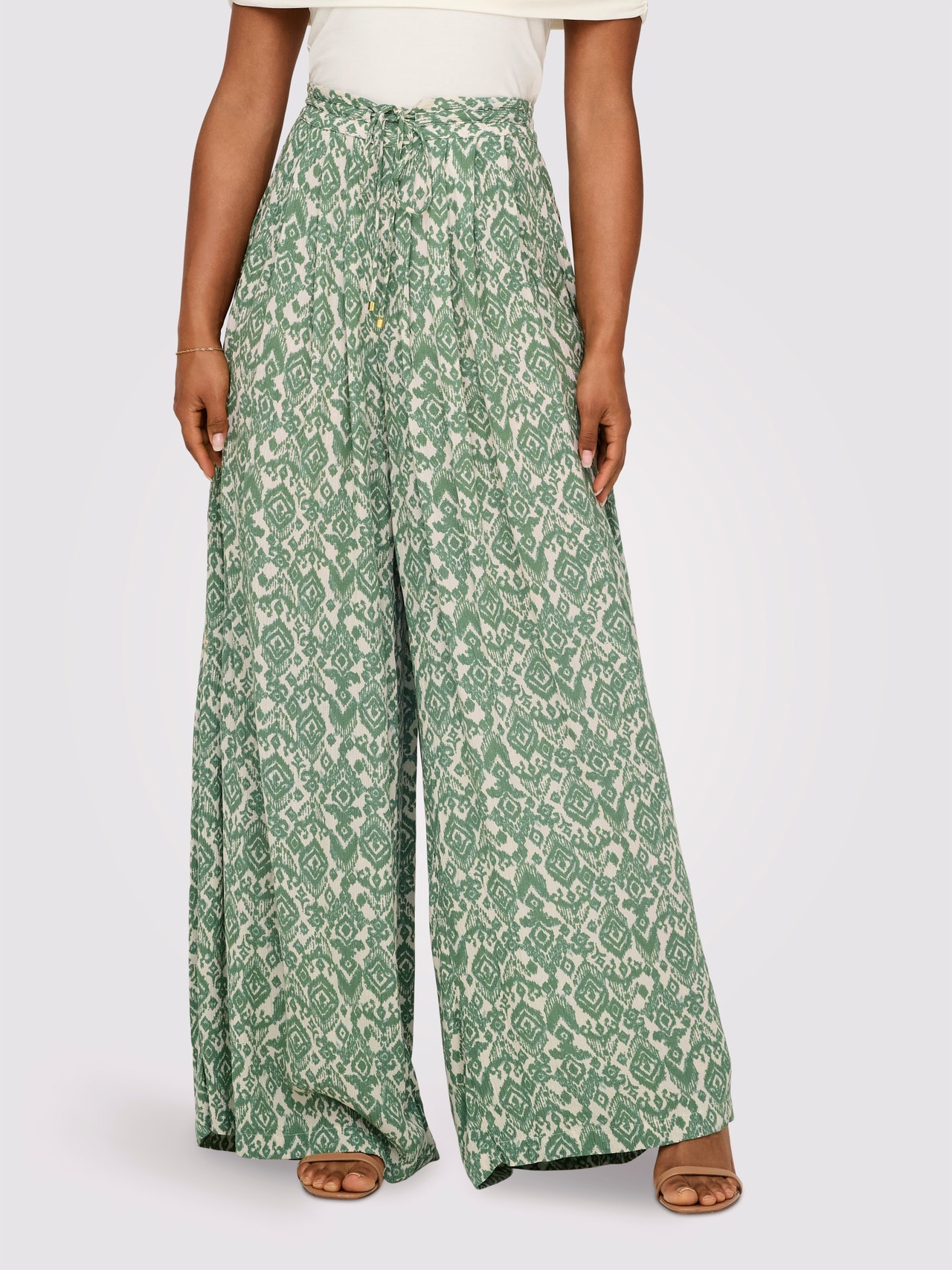 ONLY Løstsiddende bukser med bindebånd -Hedge Green - 15338550