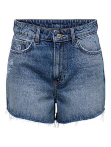 ONLY Normal geschnitten Hohe Taille Offener Saum Shorts -Medium Blue Denim - 15338726
