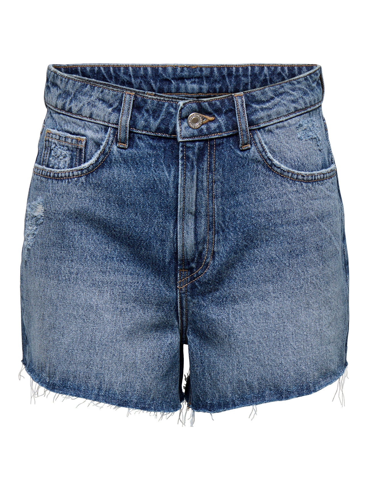 ONLY Normal passform Hög midja Sliten fåll Shorts -Medium Blue Denim - 15338726