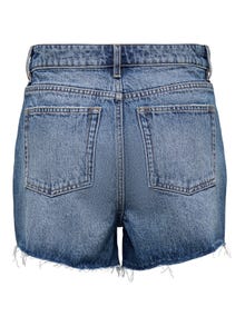 ONLY Normal geschnitten Hohe Taille Offener Saum Shorts -Medium Blue Denim - 15338726