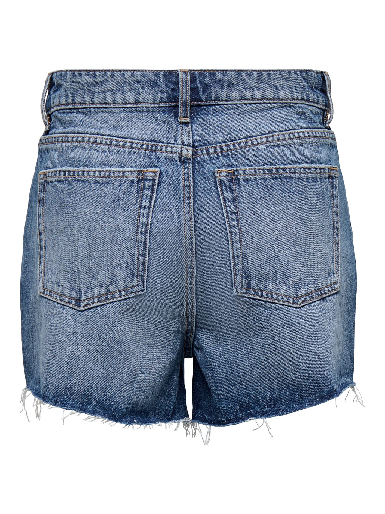 ONLY Normal geschnitten Hohe Taille Offener Saum Shorts -Medium Blue Denim - 15338726