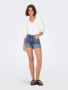 ONLY Normal passform Hög midja Sliten fåll Shorts -Medium Blue Denim - 15338726