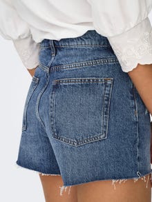 ONLY Shorts Corte regular Cintura alta Bajos deshilachados -Medium Blue Denim - 15338726