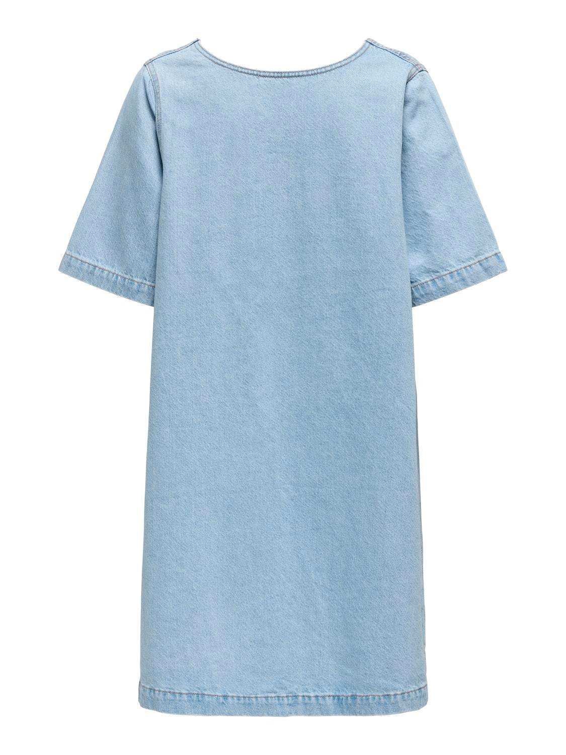 ONLY Volume Fit O-hals Kort kjole -Light Blue Denim - 15339026